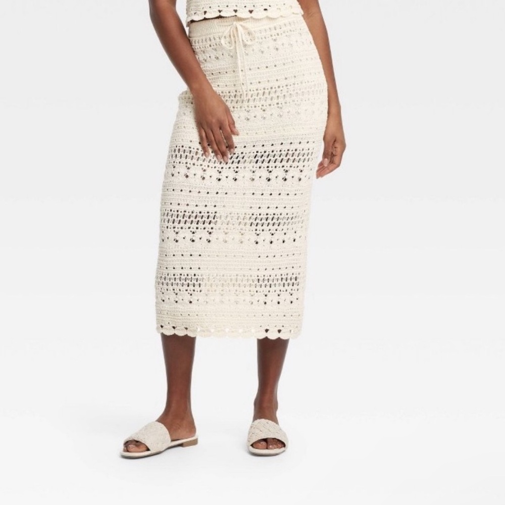 Universal Thread Women's Openwork Midi Sweater Skirt Cream Size XXL
